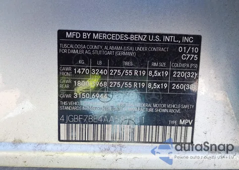 2010 Mercedes-Benz Gl 450 4Matic из США, поврежденный, VIN 4JGBF7BE4AA581311